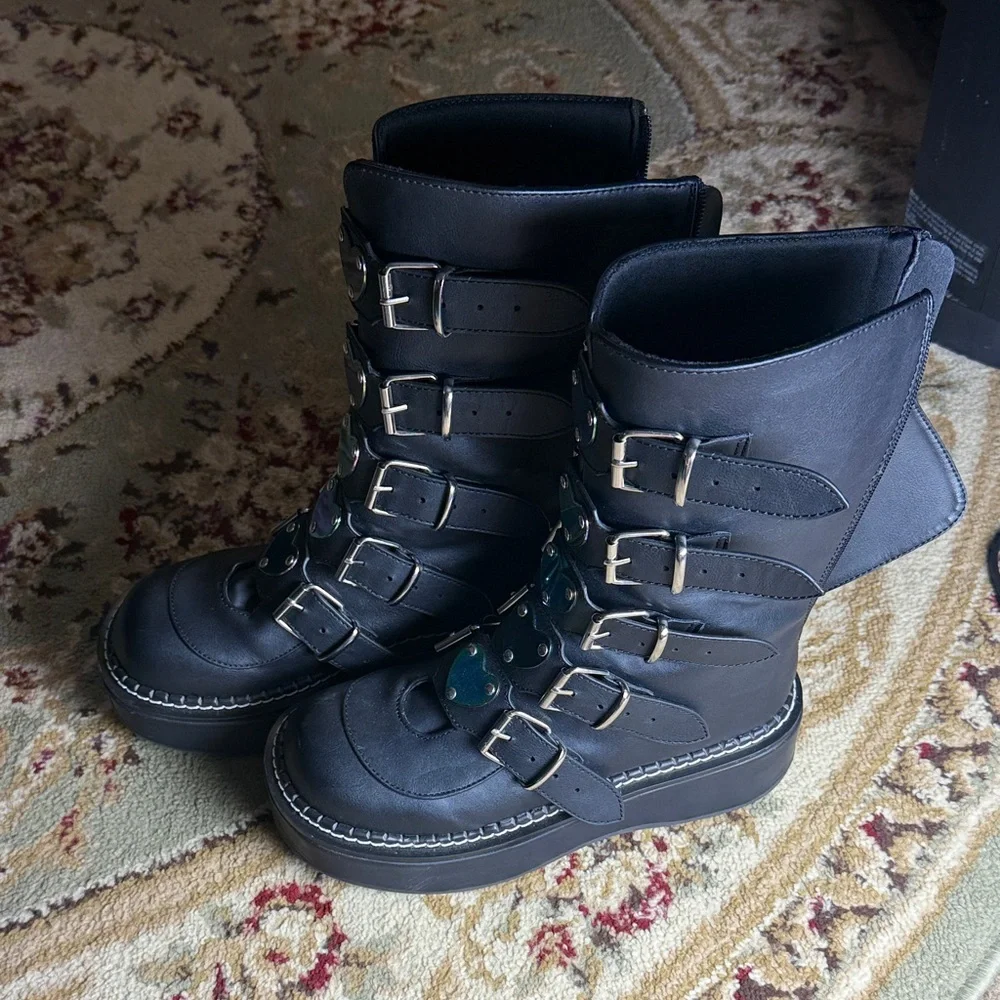 Demonia Black Combat Boots with Green Heart Accents - Picture 2 of 7